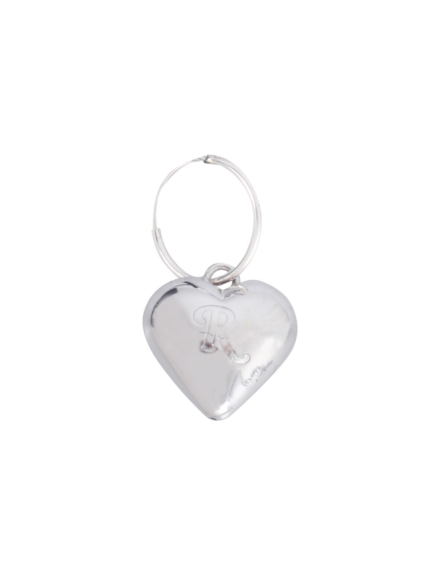 RAF SIMONS ORECCHINO SINGOLO SMALL HEART CON R IN ARGENTO