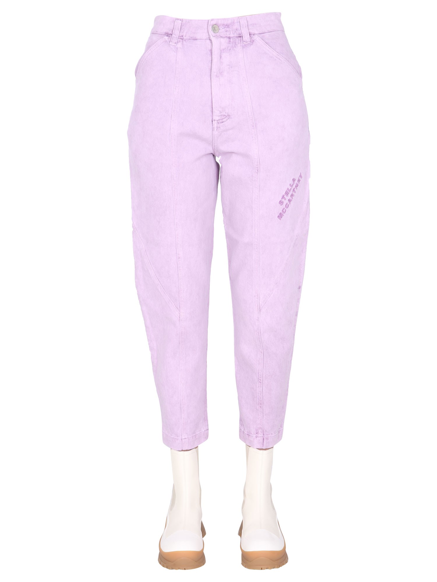 Shop Stella Mccartney Jeans With Embroidered Logo In Lilac