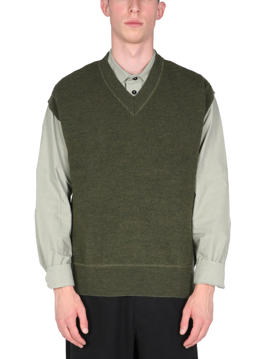 MARGARET HOWELL - V-NECK MERINO WOOL VEST - Eleonora Bonucci