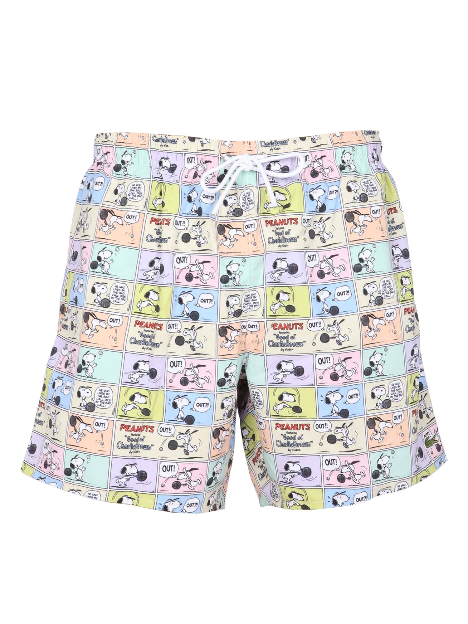 lacoste x peanuts swimsuit with "linus" print
