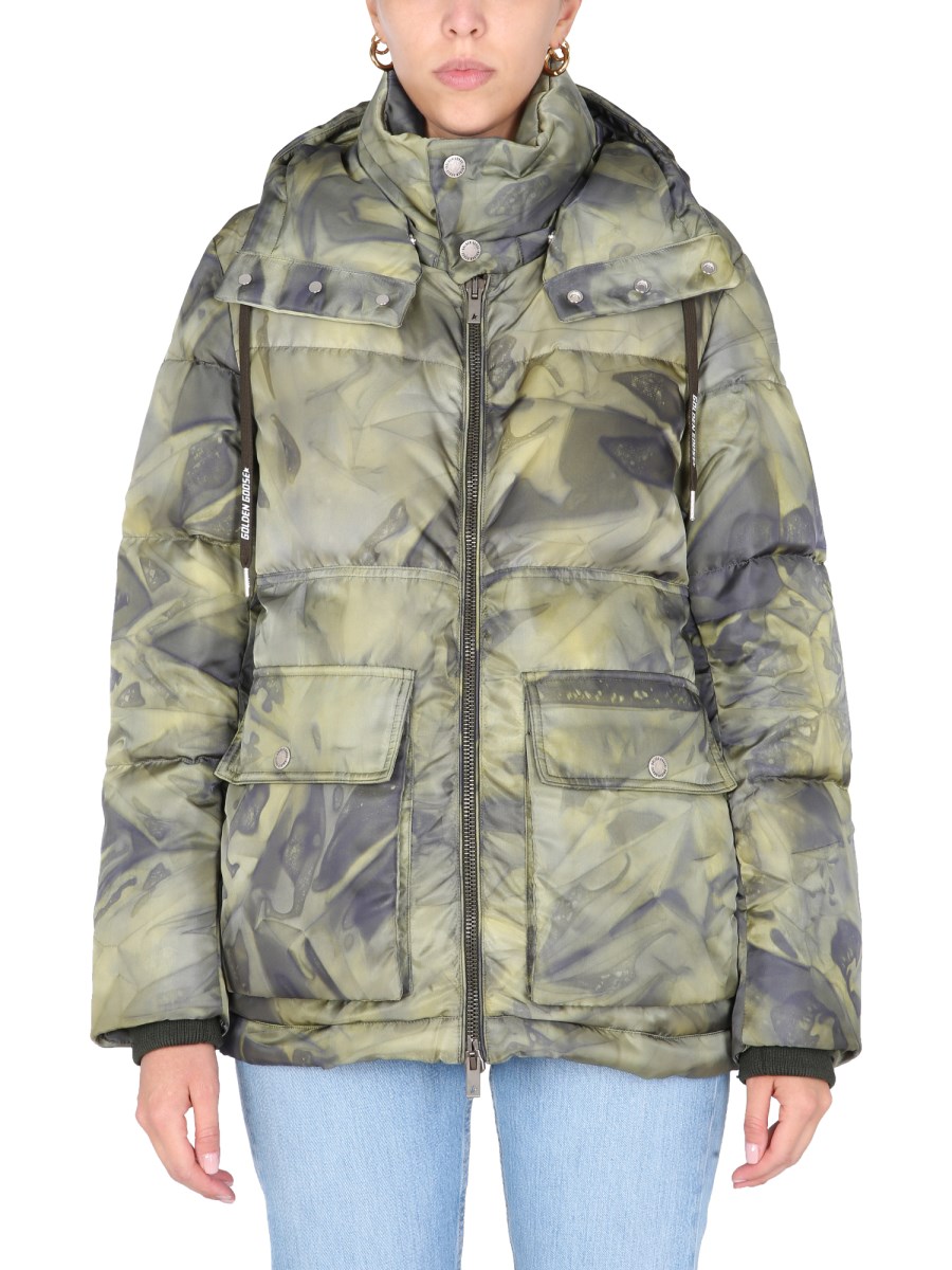 GOLDEN GOOSE DONOVAN HOODED DOWN JACKET WITH CAMOUFLAGE PRINT Eleonora Bonucci