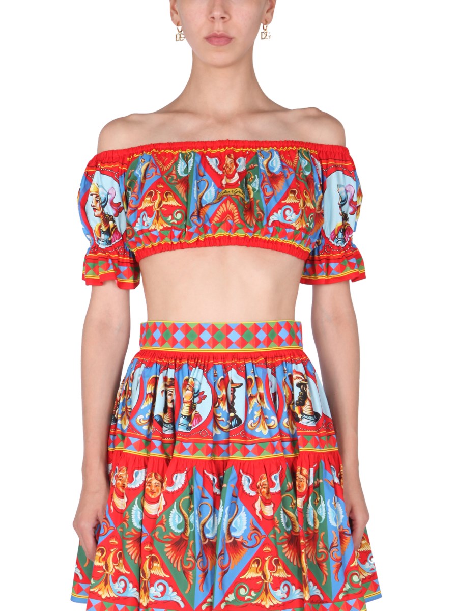 Floral-printed cotton bandeau top in multicoloured - Dolce Gabbana
