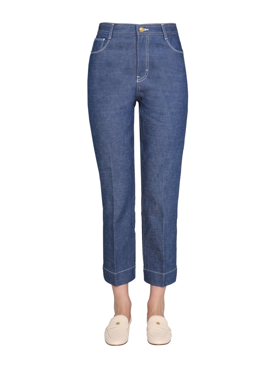 TORY BURCH JEANS WIDE LEG IN DENIM DI COTONE