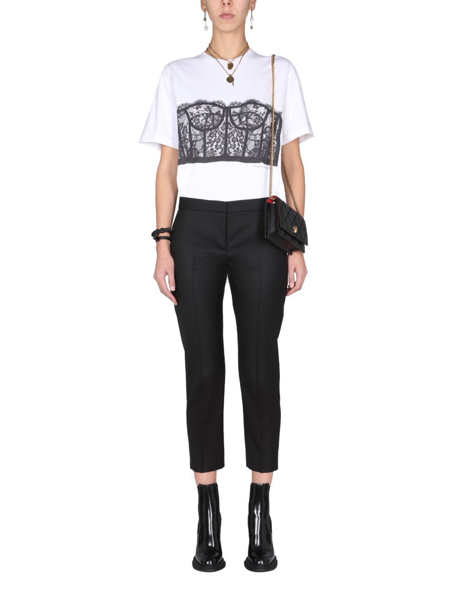 関税込★Alexander mcqueen★LACE CORSET SHORT SLEEVE T SHIRT Alexander McQueen Black Lace Corset T-Shirt Alexander McQueen