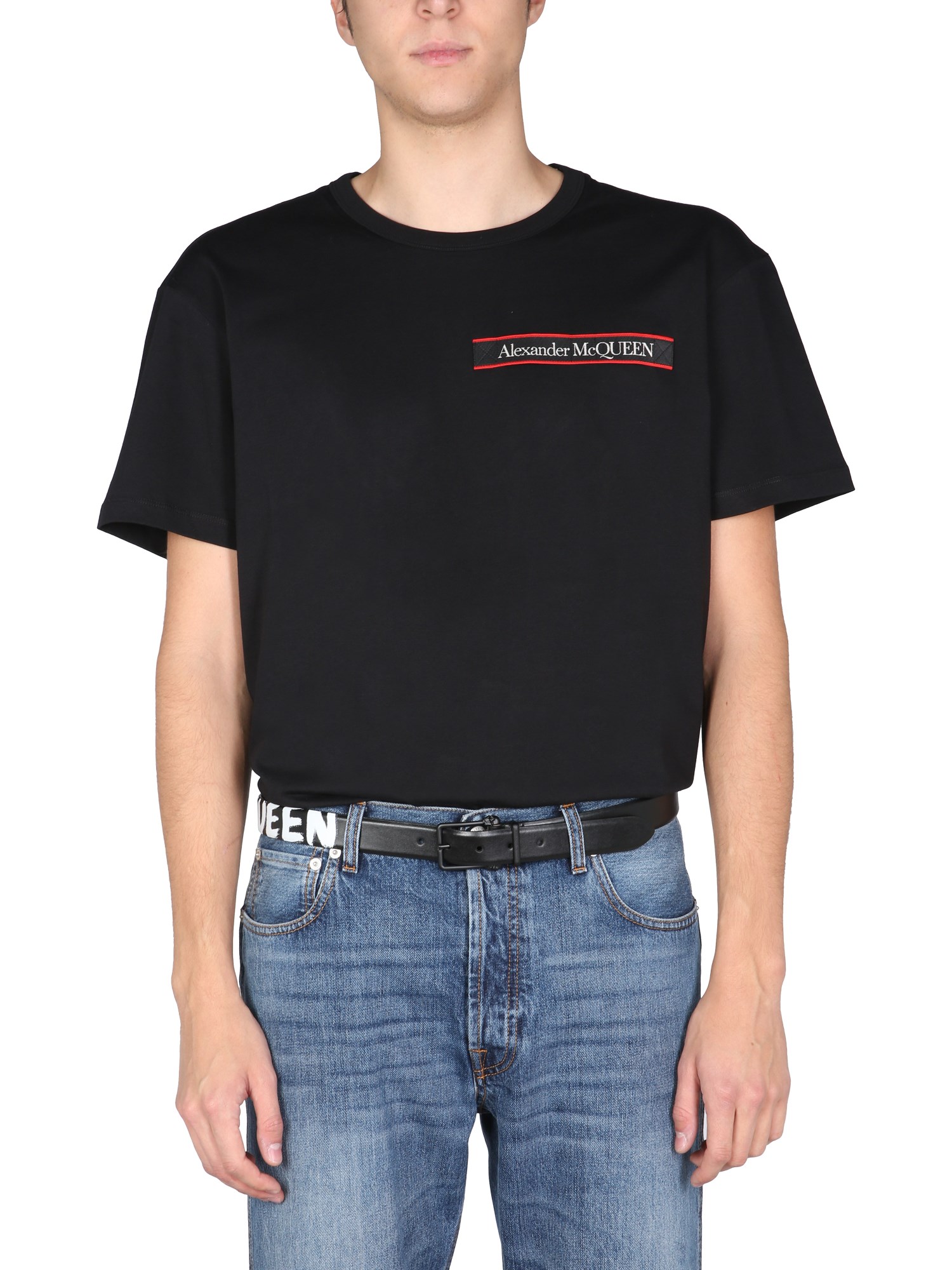 alexander mcqueen t-shirt with selvedded logo band