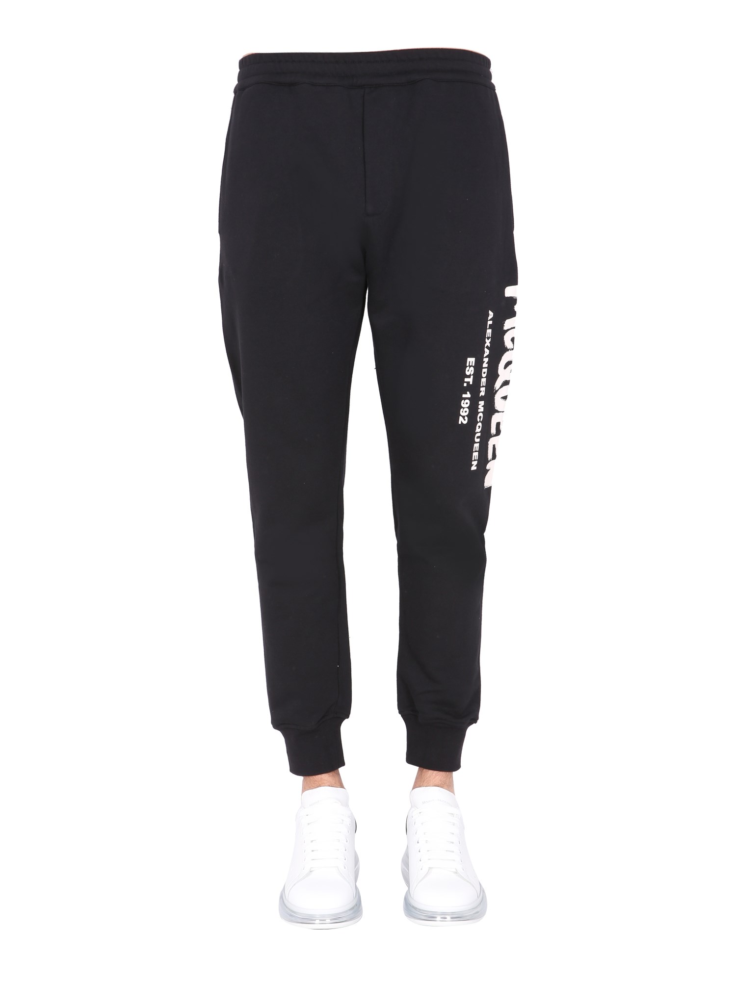 alexander mcqueen cotton jogging pants with graffiti logo