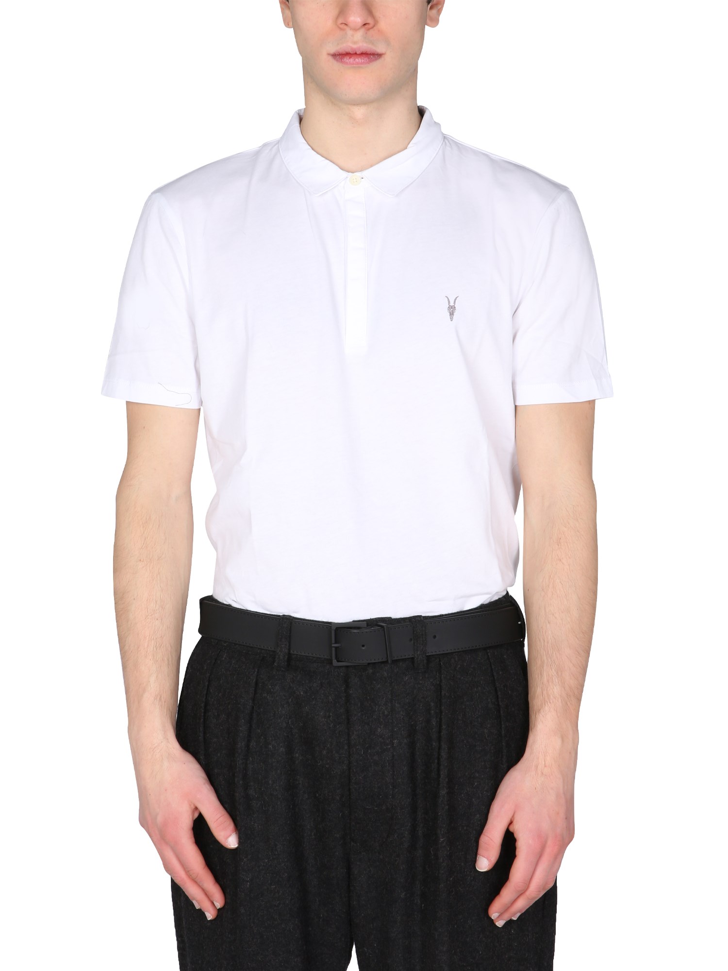 allsaints polo shirt with embroidered ramskull
