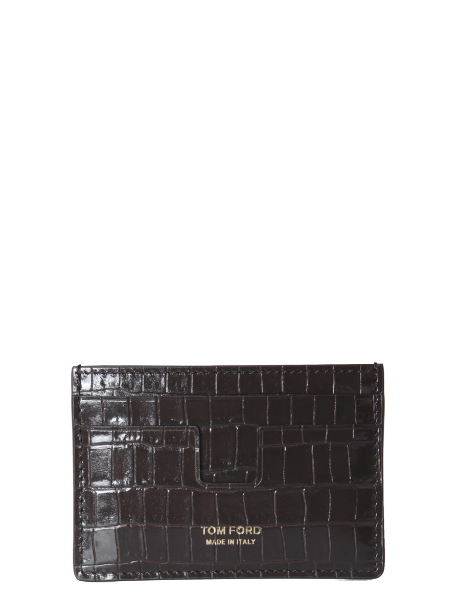 TOM FORD - T LINE CLASSIC CROC PRINT GLOSSY LEATHER CARD HOLDER - Eleonora  Bonucci