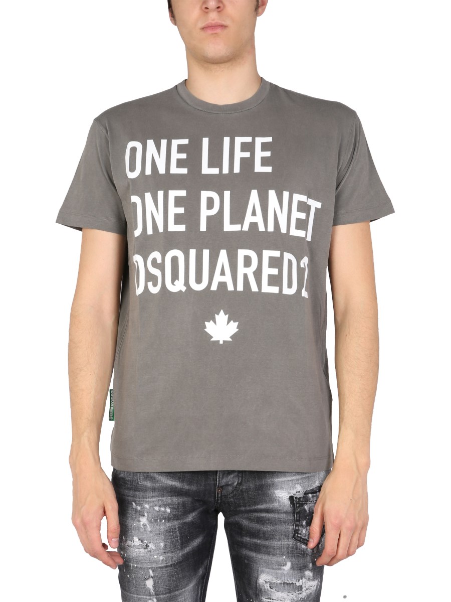 DSQUARED T-SHIRT "ONE LIFE ONE PLANET" IN JERSEY DI COTONE