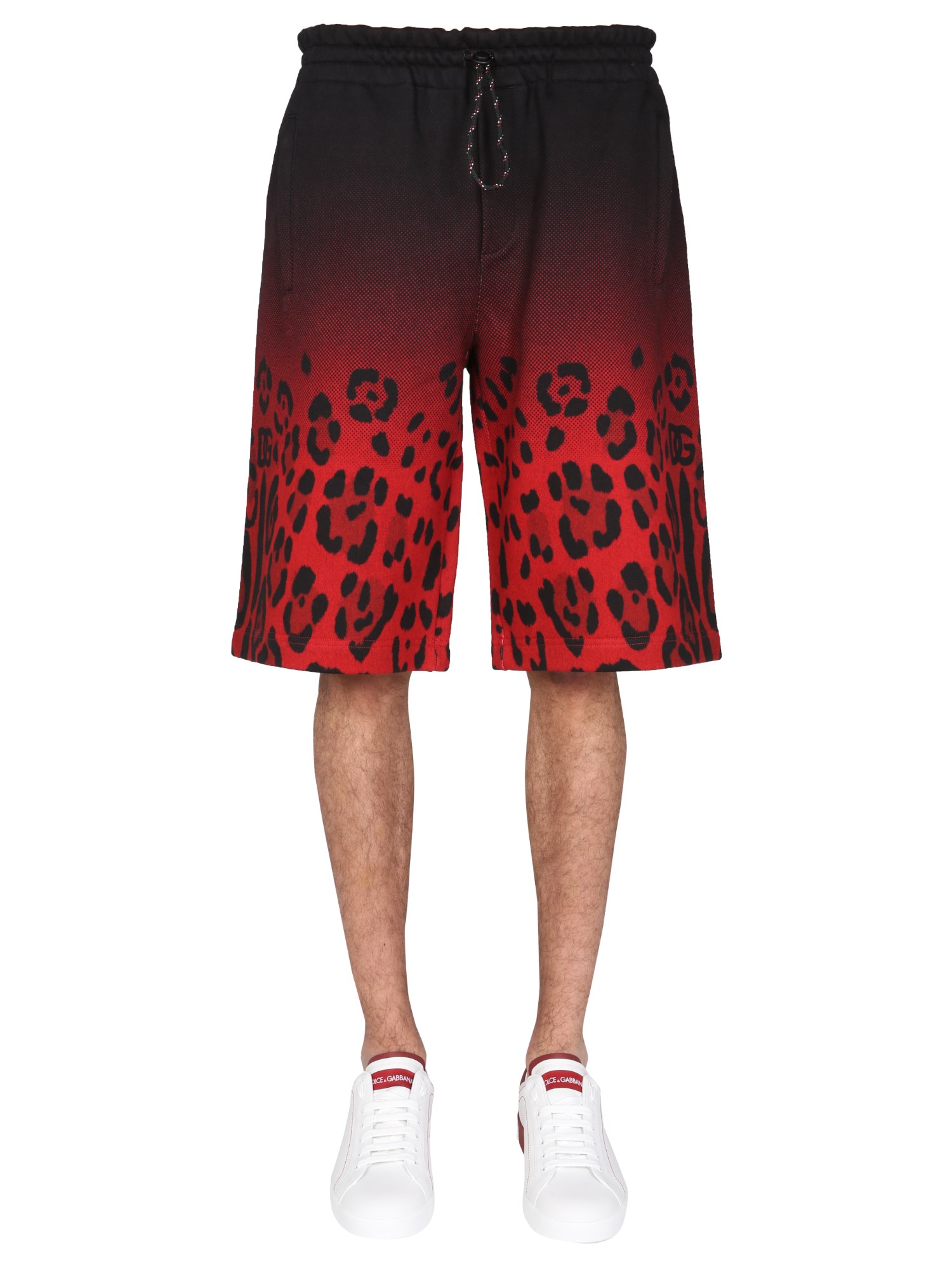 dolce & gabbana jogging bermuda with leopard print