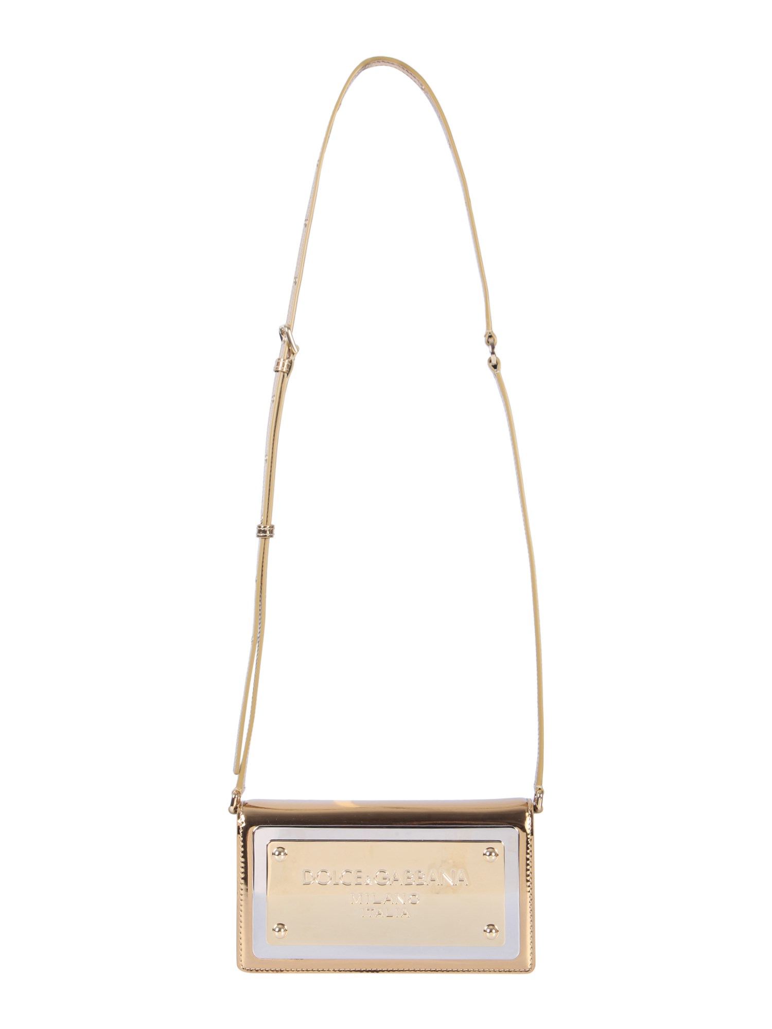 Dolce & Gabbana Phone Bag With Maxi Logoed Plate In Gold