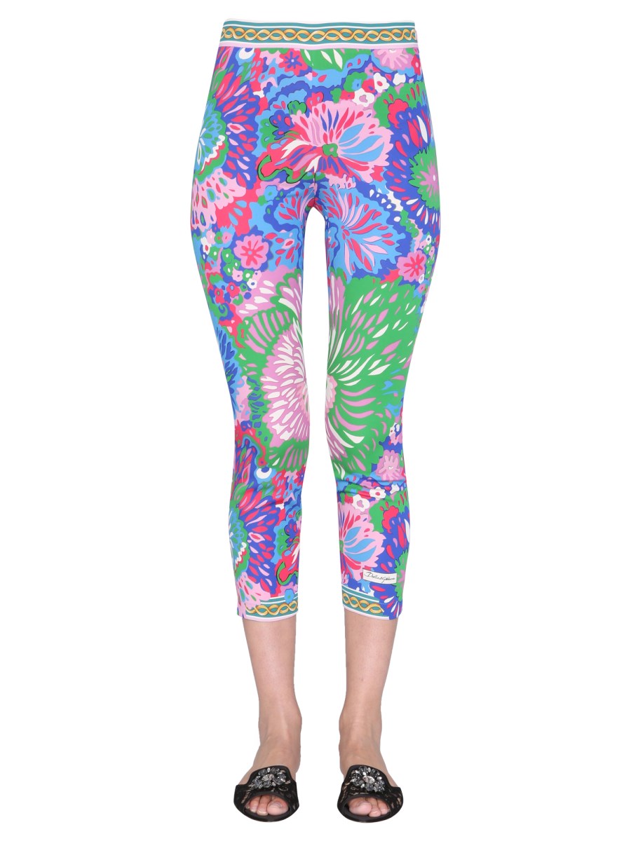 DOLCE & GABBANA LEGGINGS IN SETA CON STAMPA FLOREALE