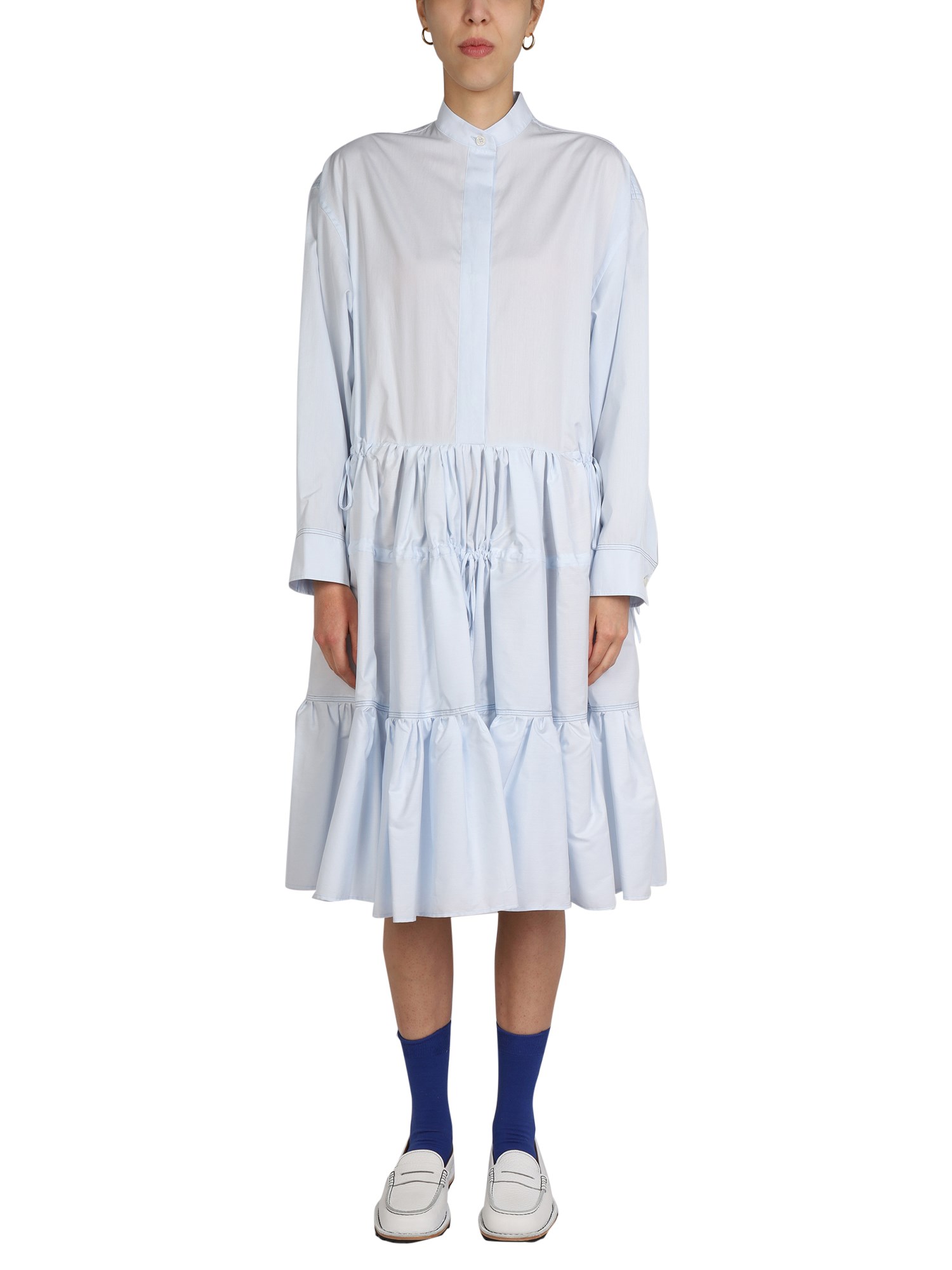 Marni Drawstring Poplin Midi Shirtdress In Azure