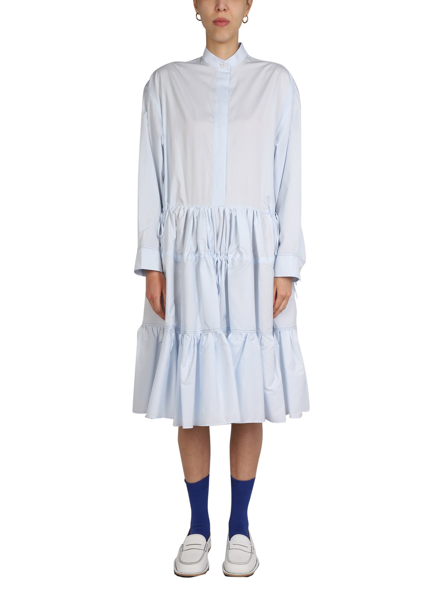 Marni Gathered Cotton-poplin Shirt Dress In Blue