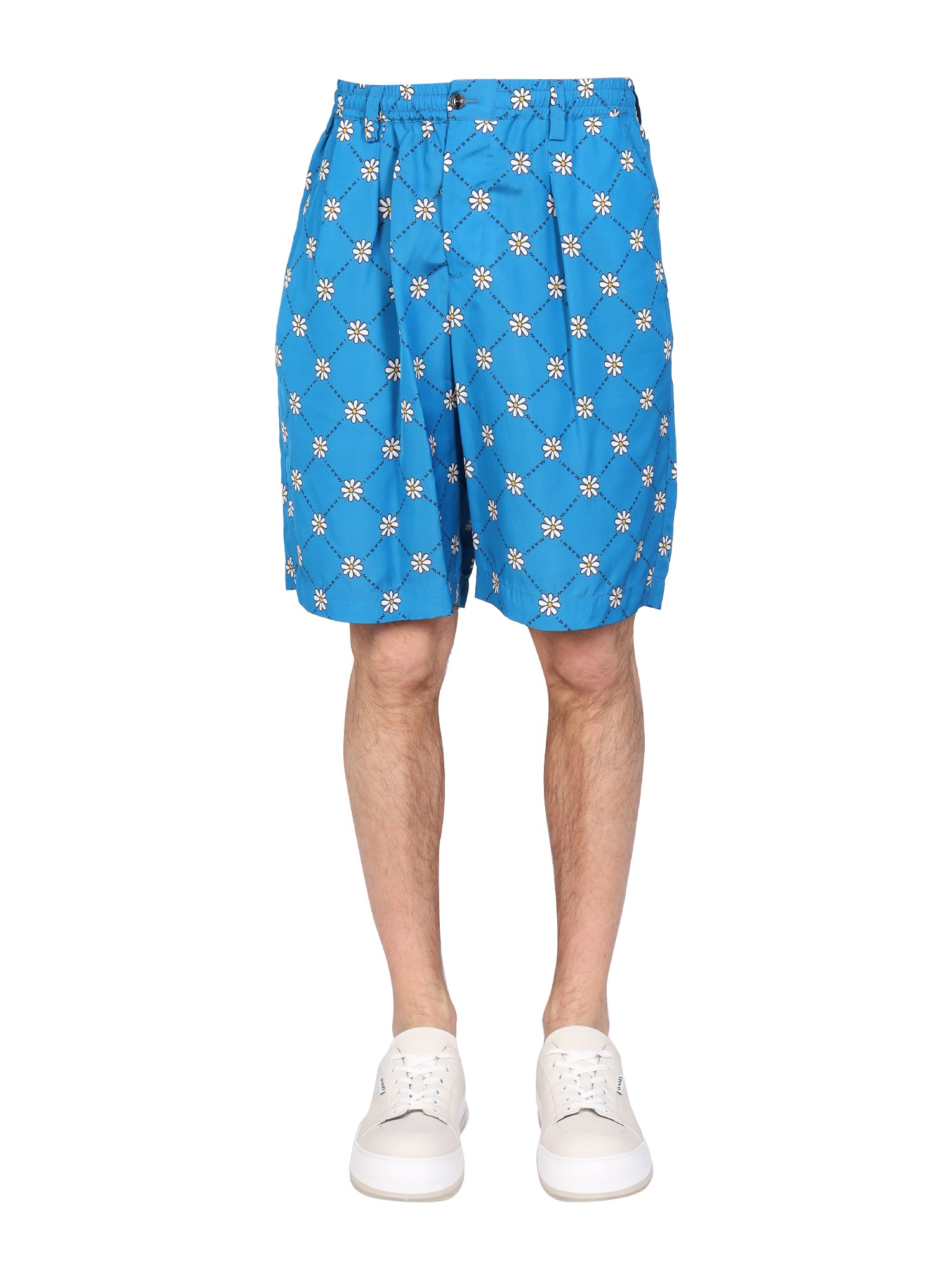 Marni All-over Floral-print Bermuda Shorts In Blue