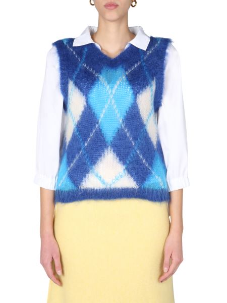 Marni - Mohair And Brushed Wool Vest With Rhombus Inlay