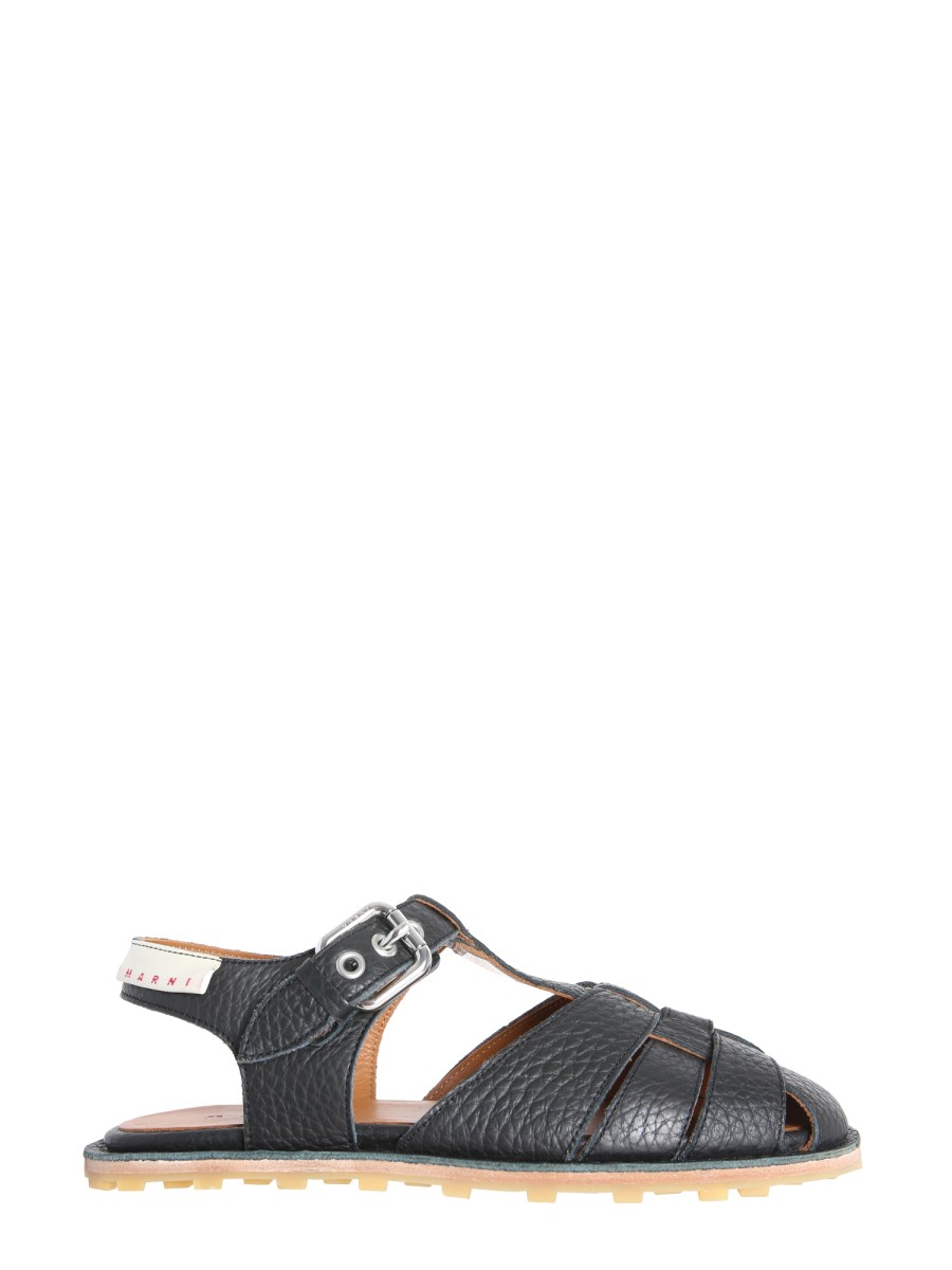 【MARNI】GRAINED LEATHER FISHERMAN SANDALS Fisherman Sandals - Marni - Black - Leather