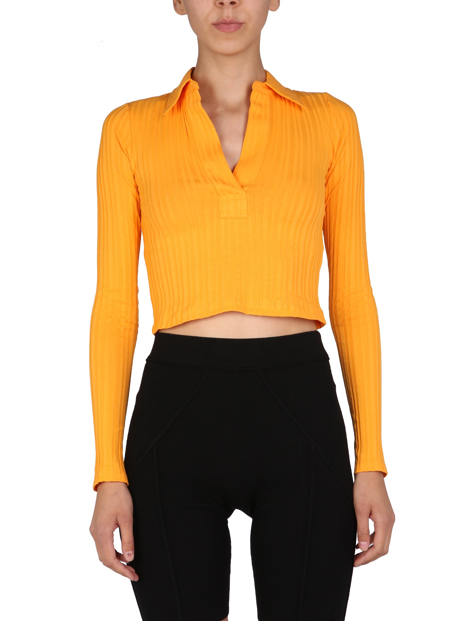 Helmut Lang Long Sleeve Crop Polo Top In Yellow