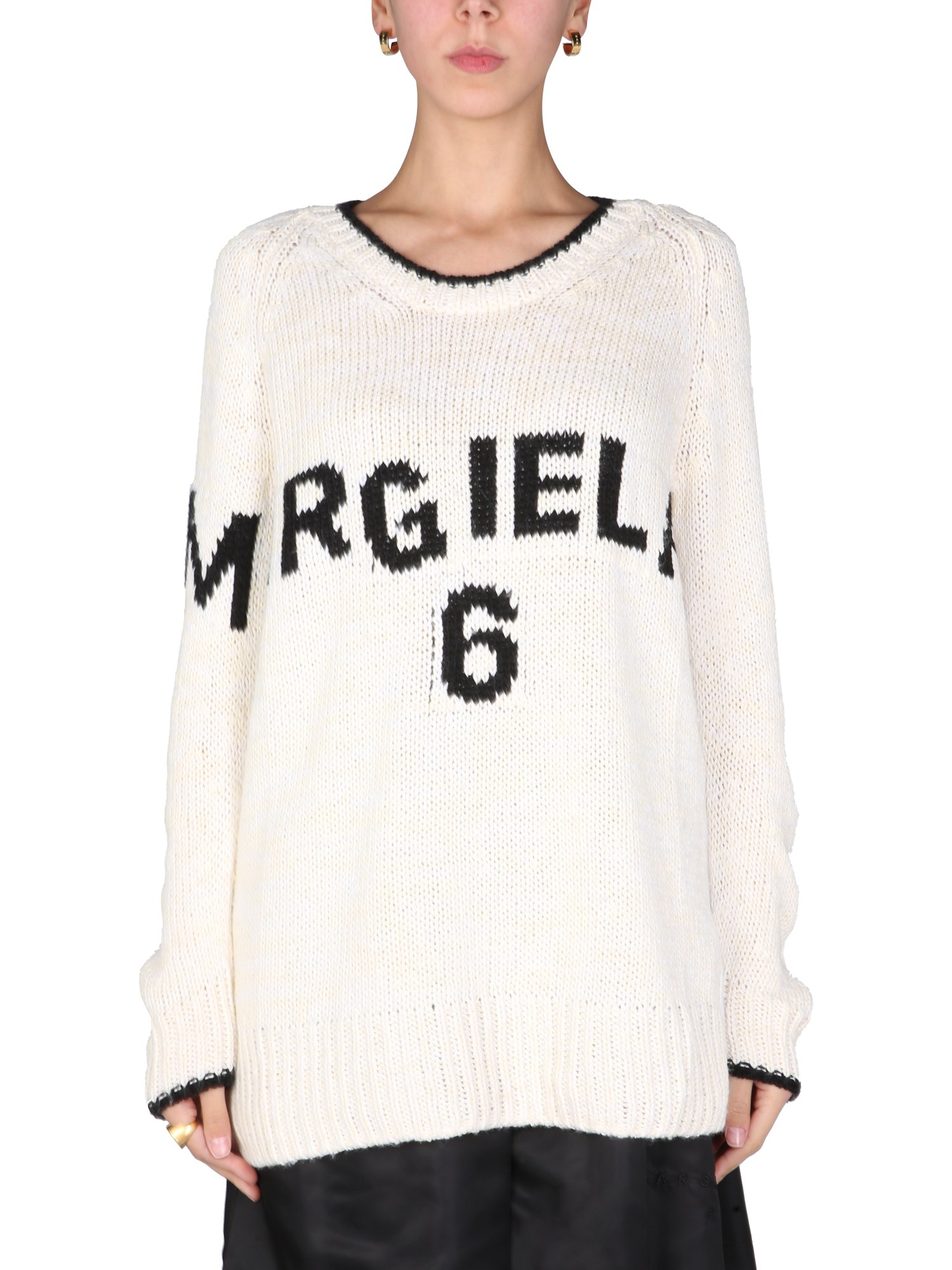 Mm6 Maison Margiela Sweater With Logo Inlay In Bianco