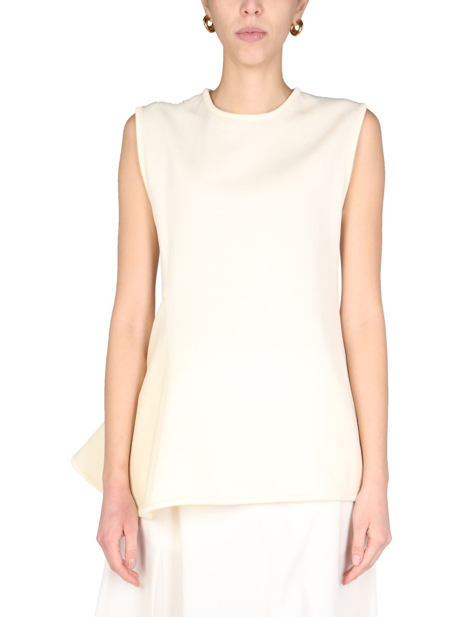 JIL SANDER TOP CON SCOLLO TONDO IN MISTO COTONE