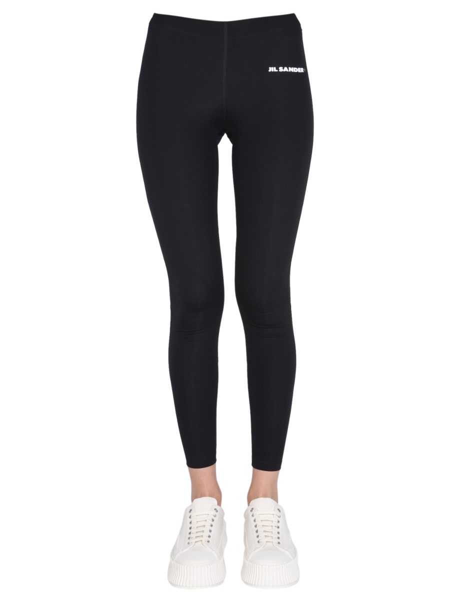 JIL SANDER LEGGINGS IN NYLON CON STAMPA LOGO