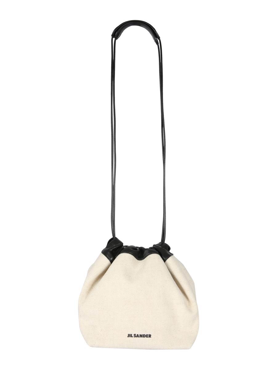 JIL SANDER - COTTON CANVAS SHOULDER BAG WITH DRAWSTRING