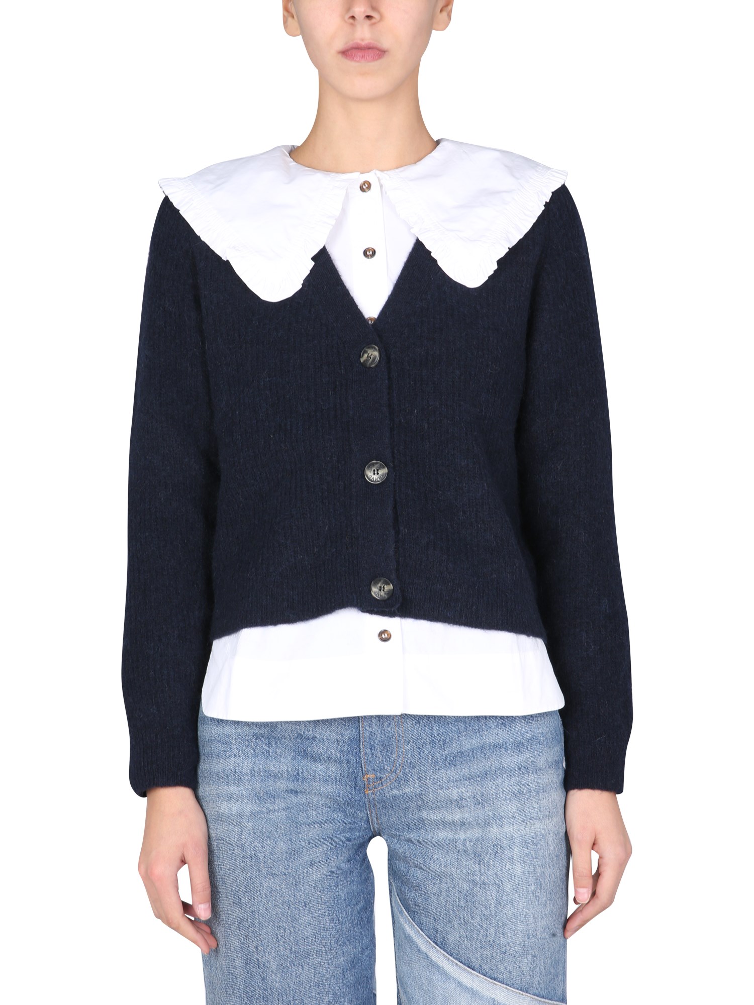 ganni cardigan with logo button