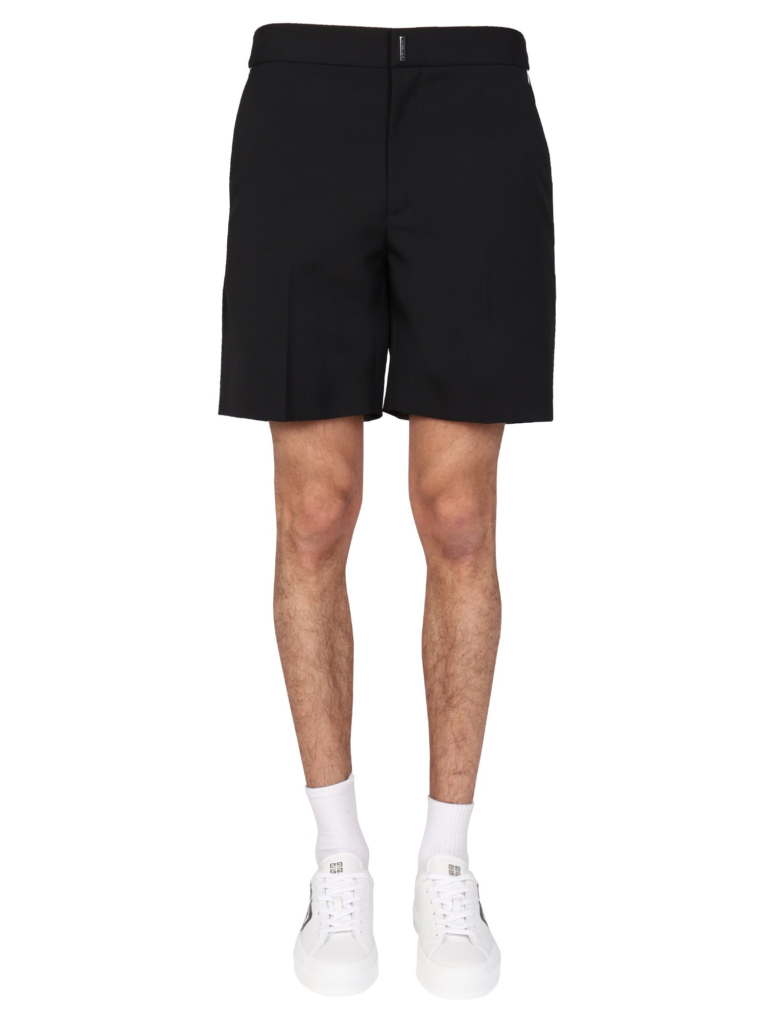 Shop Givenchy Logo Bar Bermuda Shorts In Black