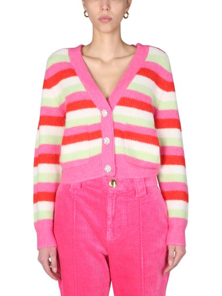 Ganni - Wool Knit Cardigan With Multicolor Stripe Pattern