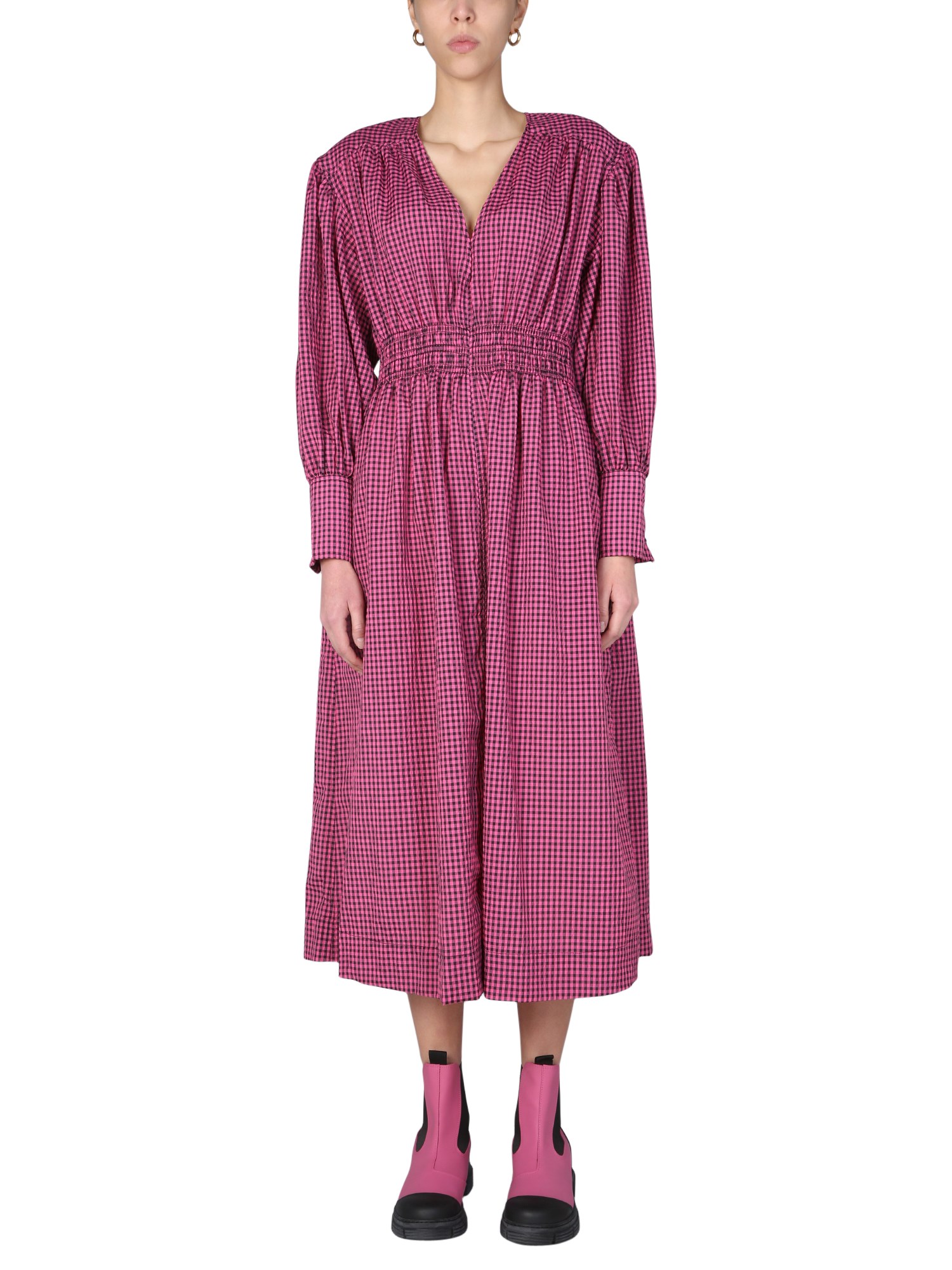 ganni dress with check pattern