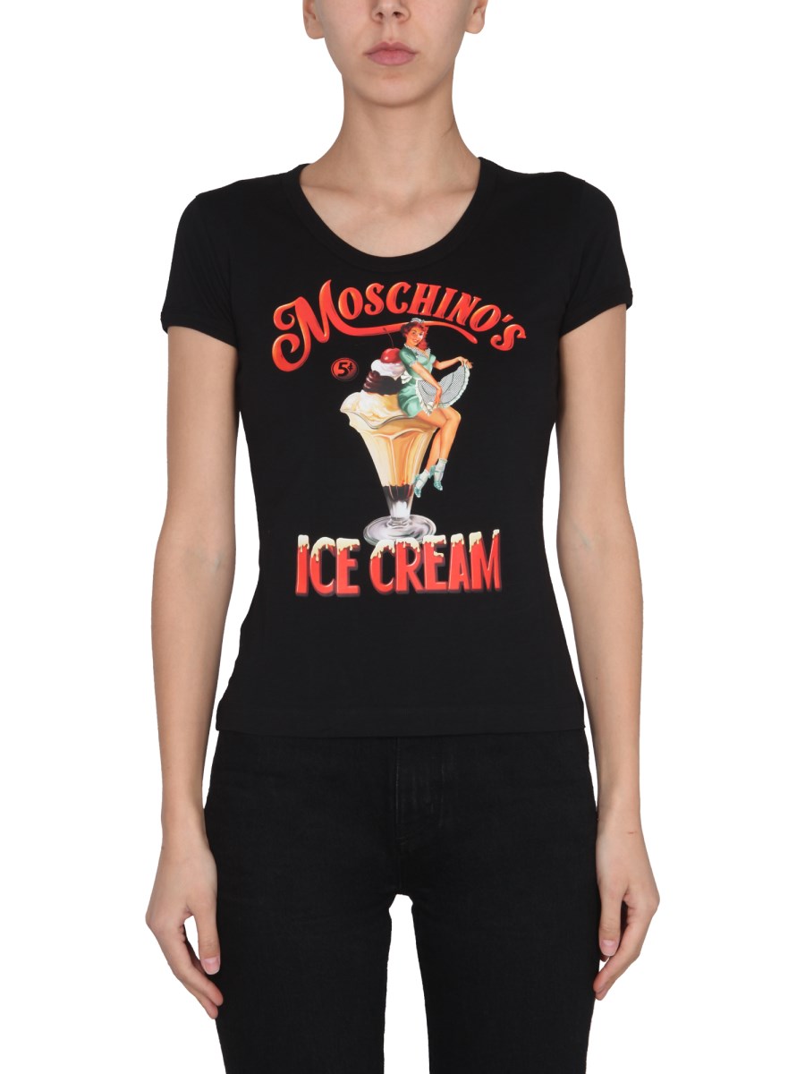【送料&関税込】Moschino T-shirt ice Cream Love Moschino Ice cream logo stretch T-shirt | W4F301UE1698C74