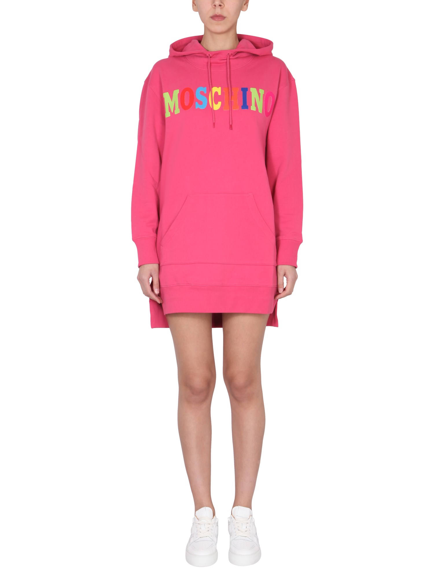moschino dress with multicolor flocked logo