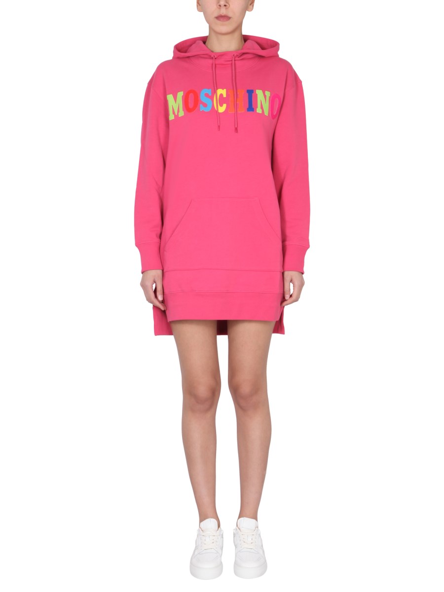 MOSCHINO ABITO IN COTONE CON LOGO FLOCCATO MULTICOLOR