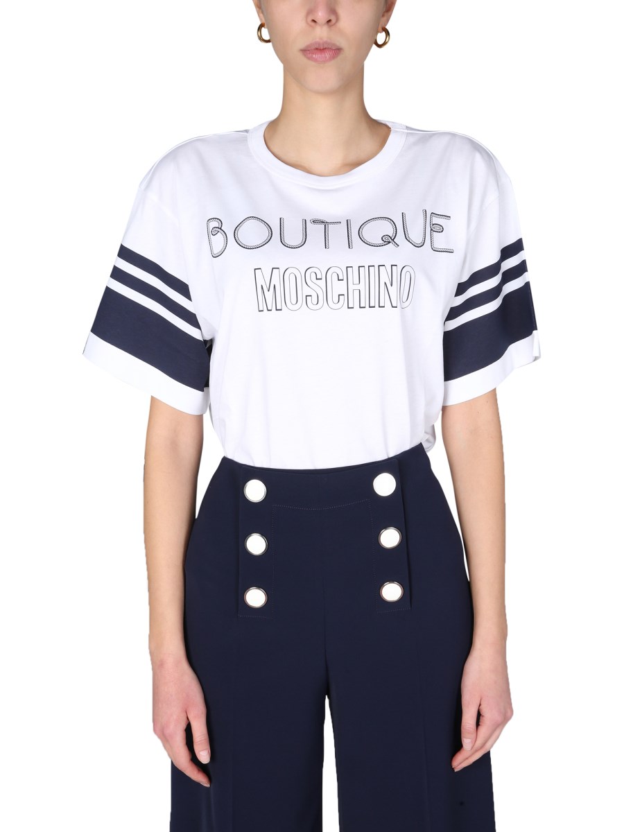 BOUTIQUE MOSCHINO T-SHIRT SAILOR MOOD IN JERSEY DI COTONE