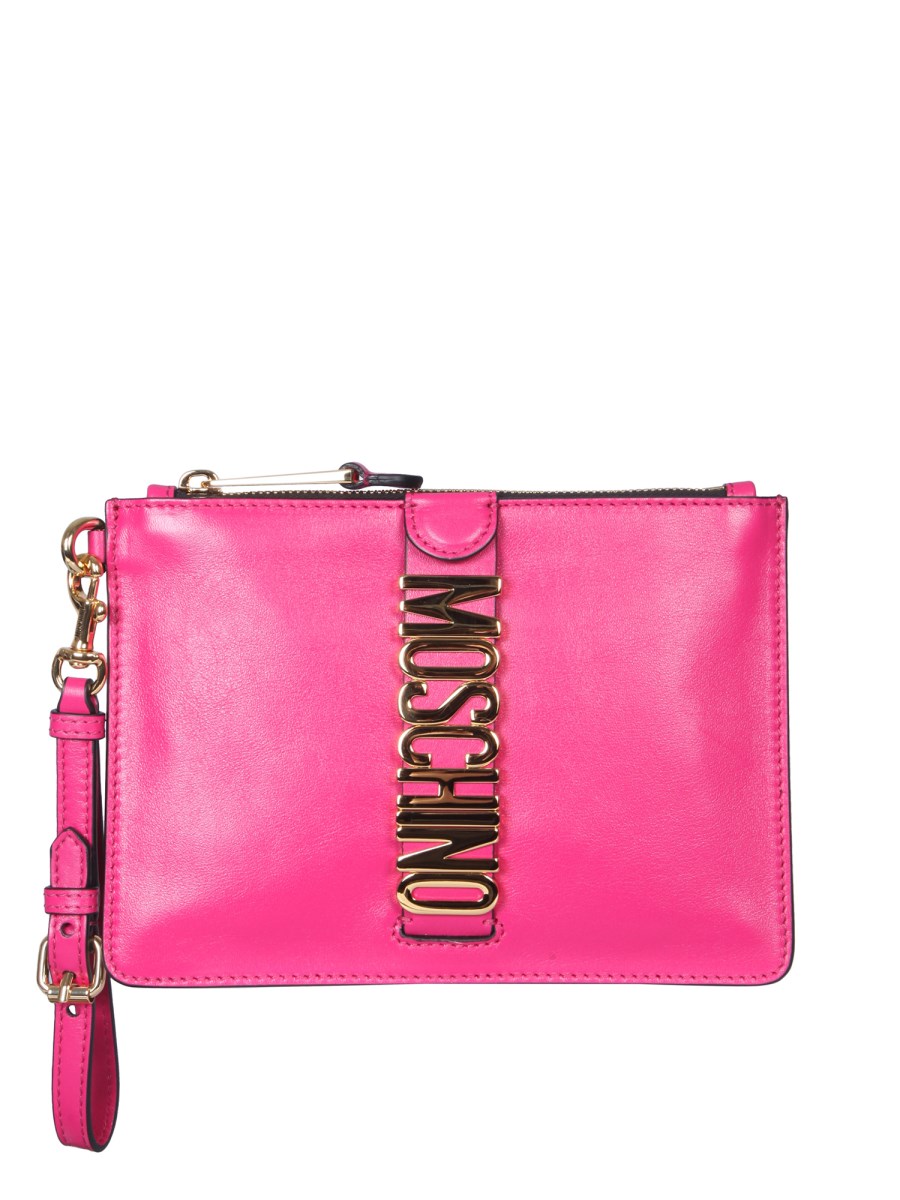 MOSCHINO - MINI LOGO HANDLE LEATHER CLUTCH - Eleonora Bonucci