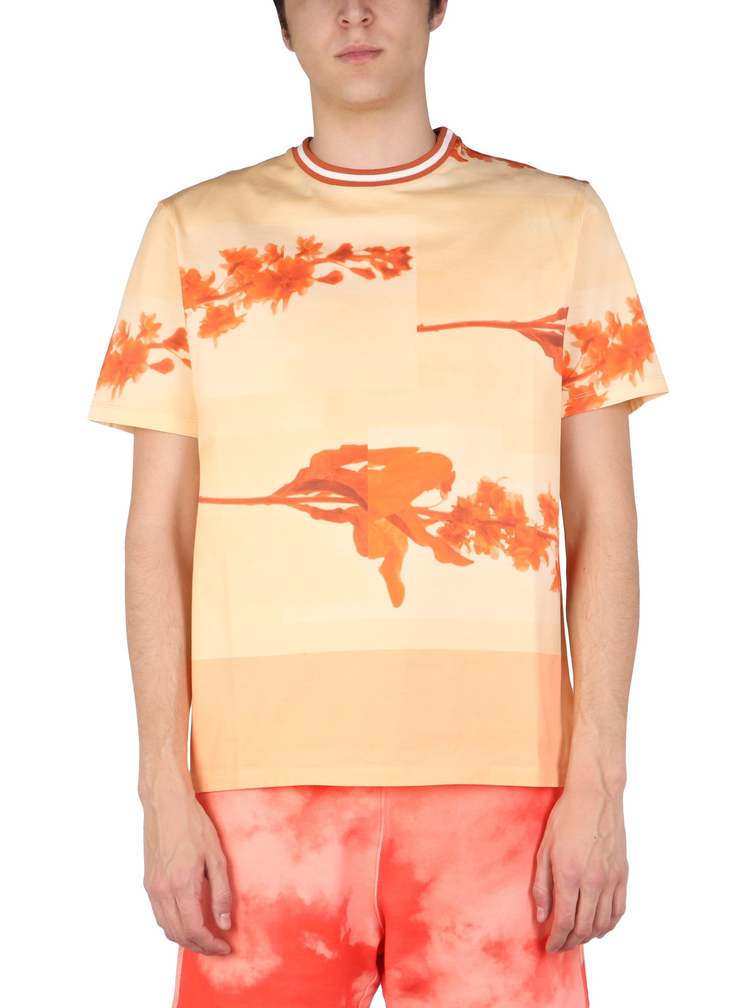 Paul Smith Stem Floral T-shirt In Orange