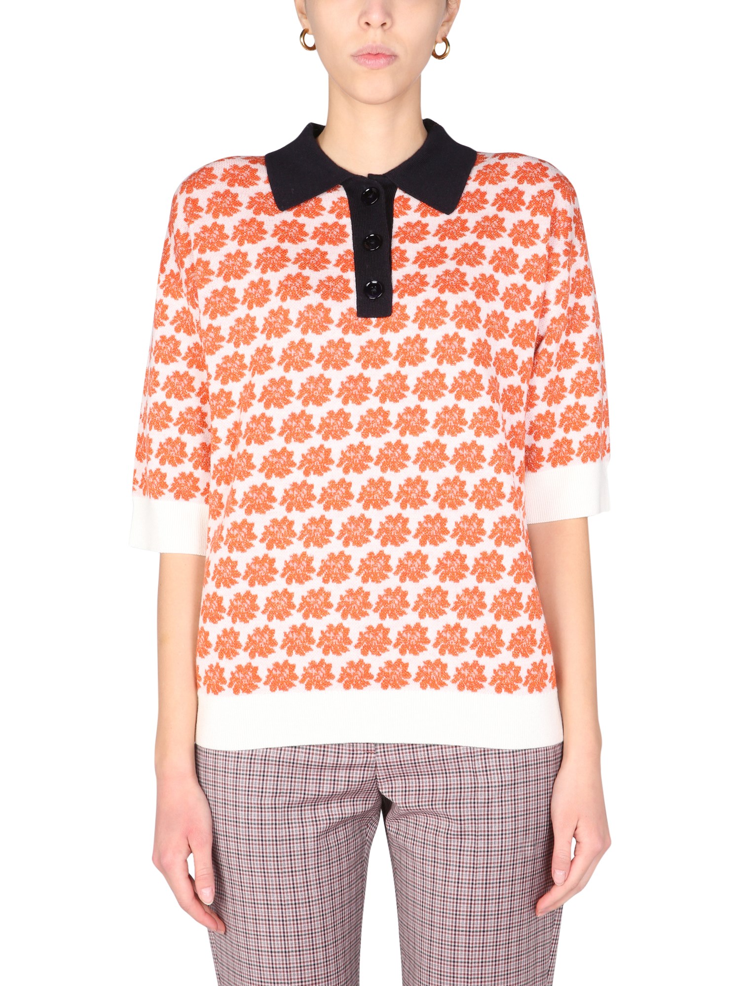 ps by paul smith polo shirt with floral jacquard pattern