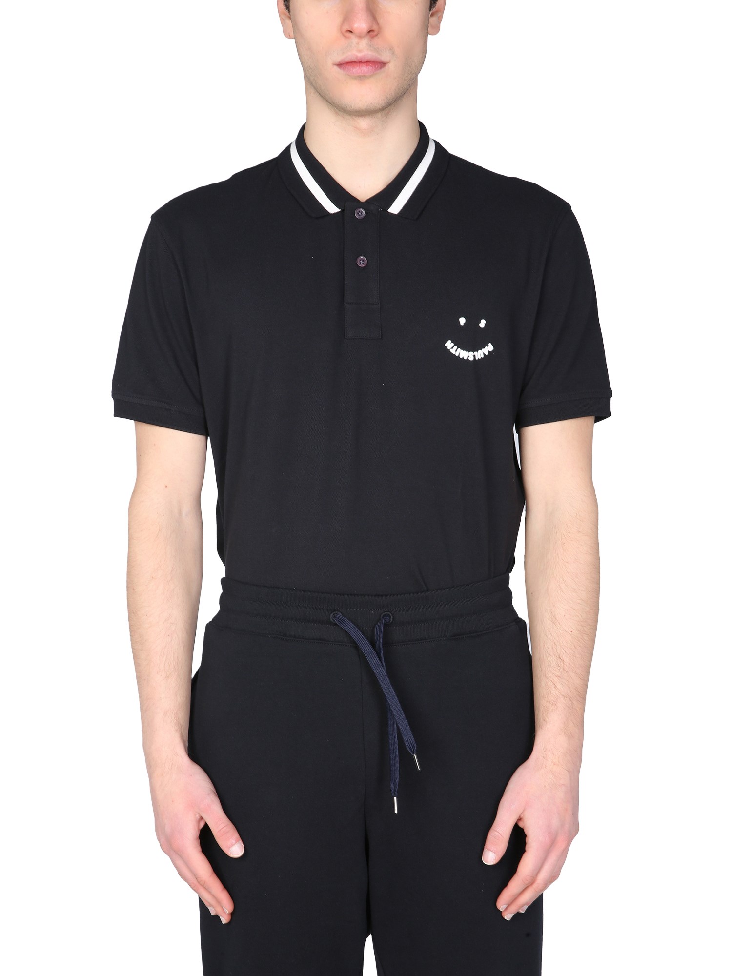 Ps By Paul Smith Cotton Happy Logo Polo Shirt In Black