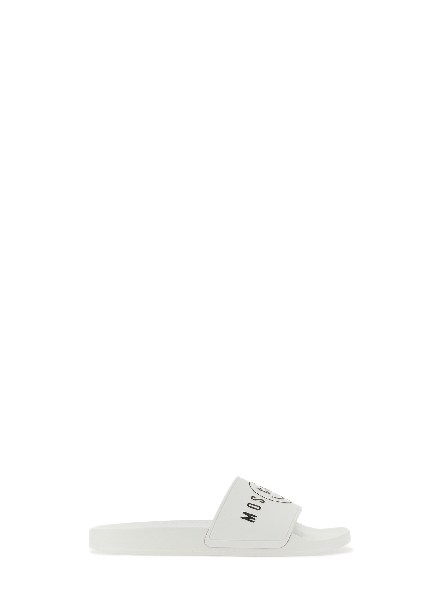 Shop Moschino Slide Sandal With Smile Logo In White
