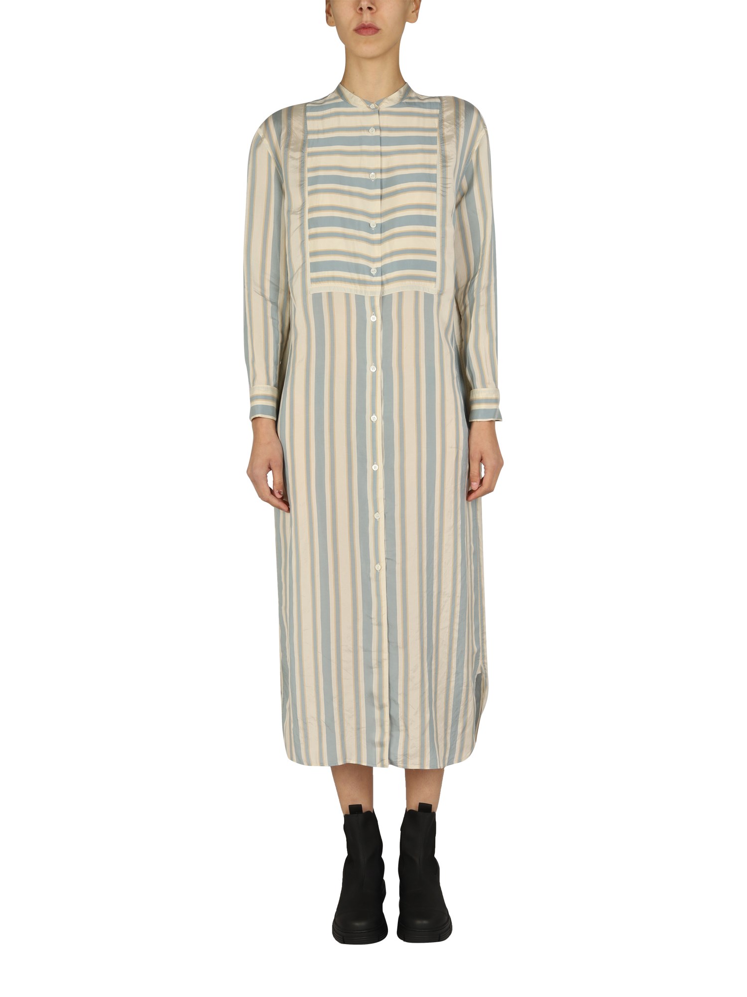 Aspesi Stripe-print Shirt Dress In Azure