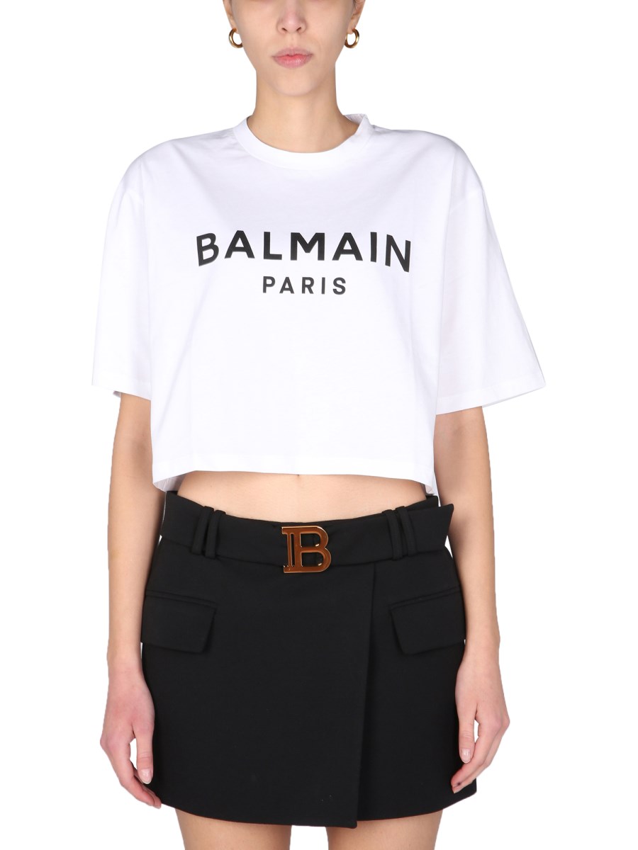 BALMAIN - T-shirt Cropped In Cotone Con Logo