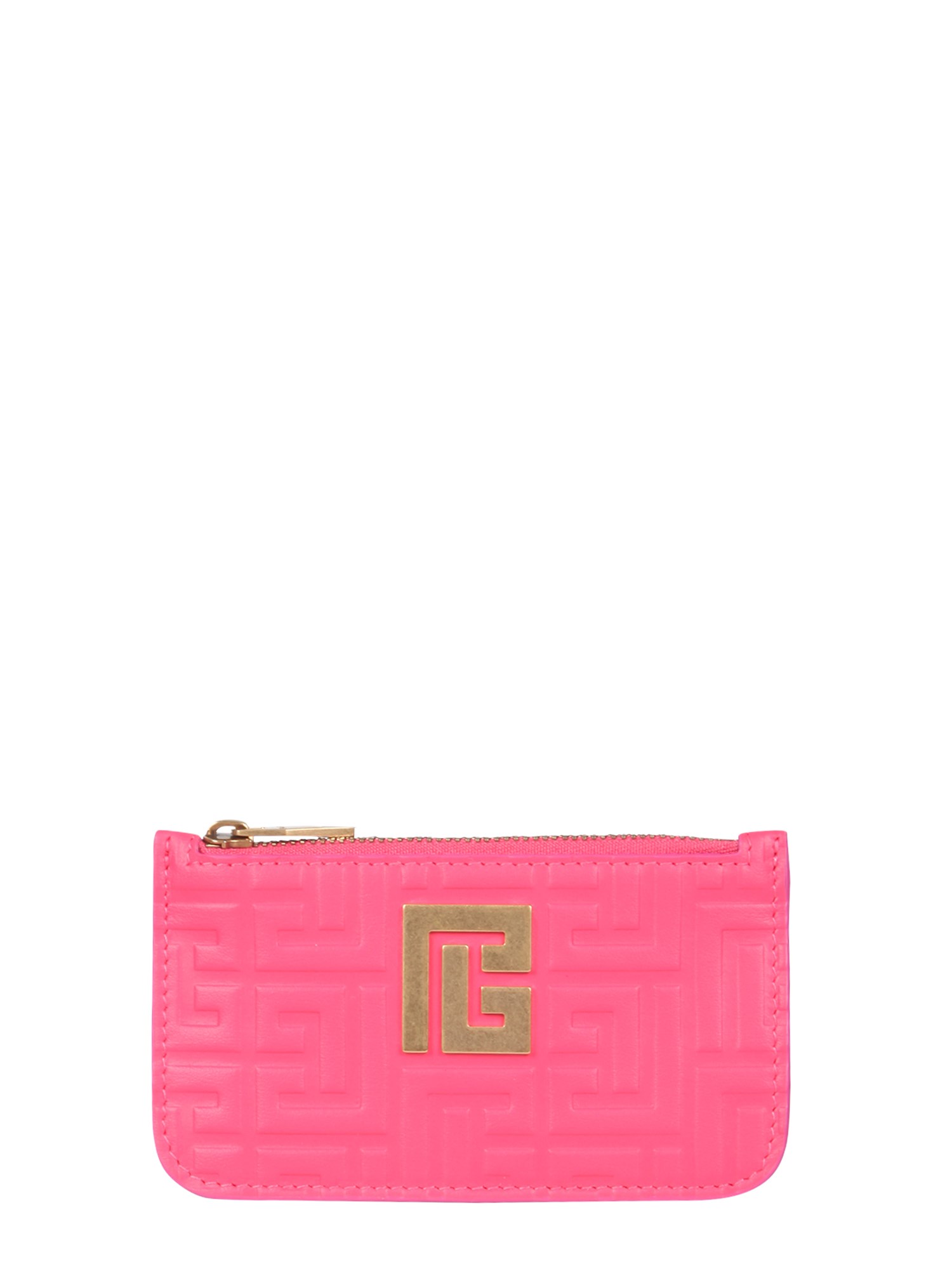 balmain leather card holder with zip