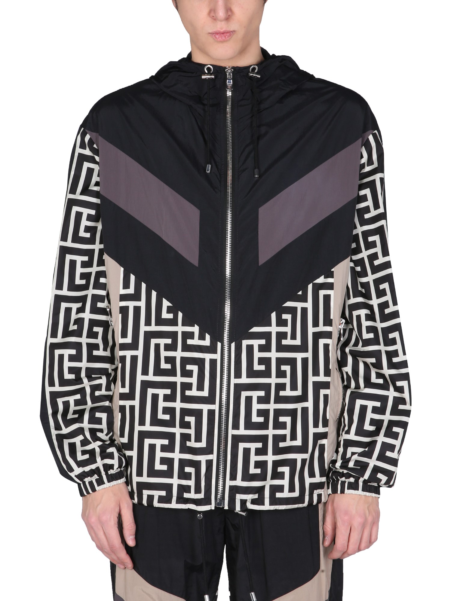 balmain jacket with maxi monogram logo print
