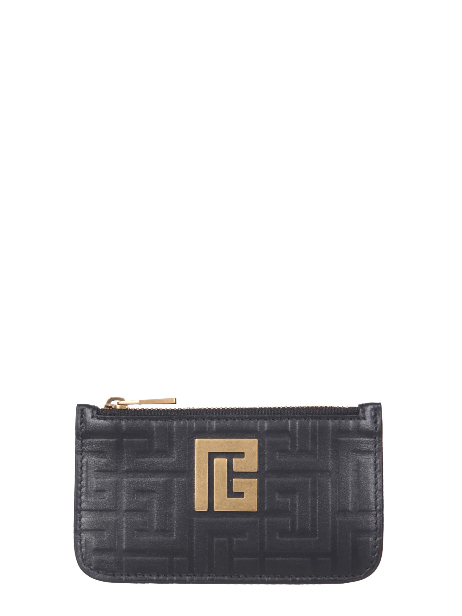 balmain leather card holder with zip