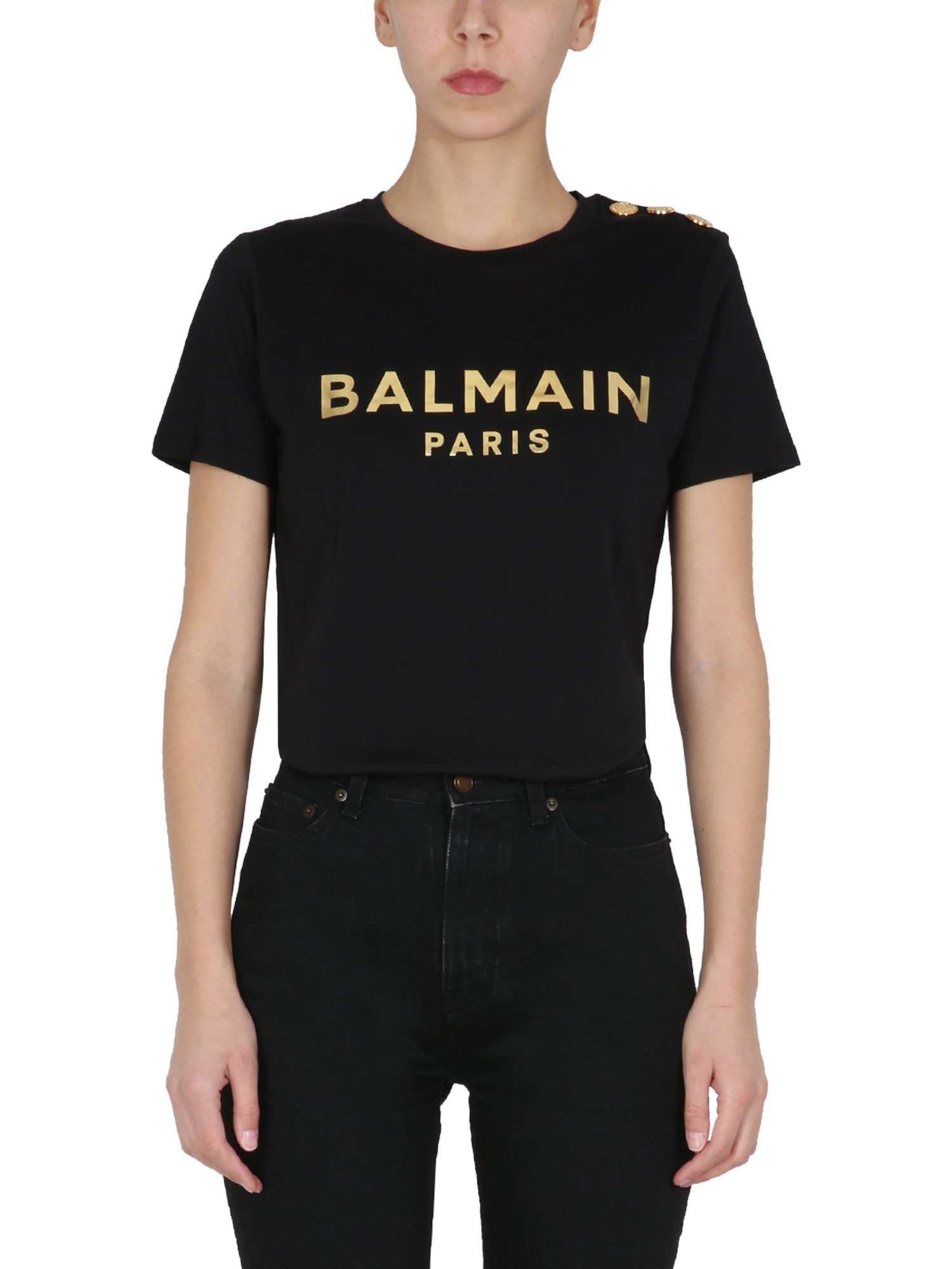 balmain t-shirt with laminated logo print