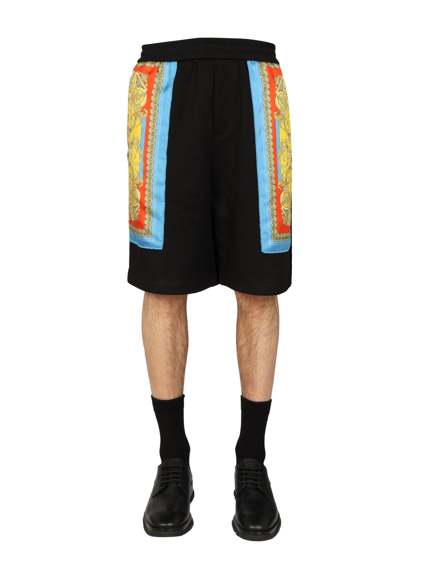 Shop Versace "baroque Goddess" Bermuda Shorts In Multicolour