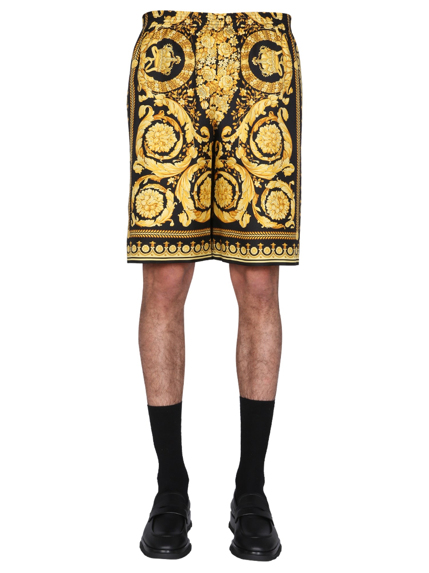 versace shorts with baroque print