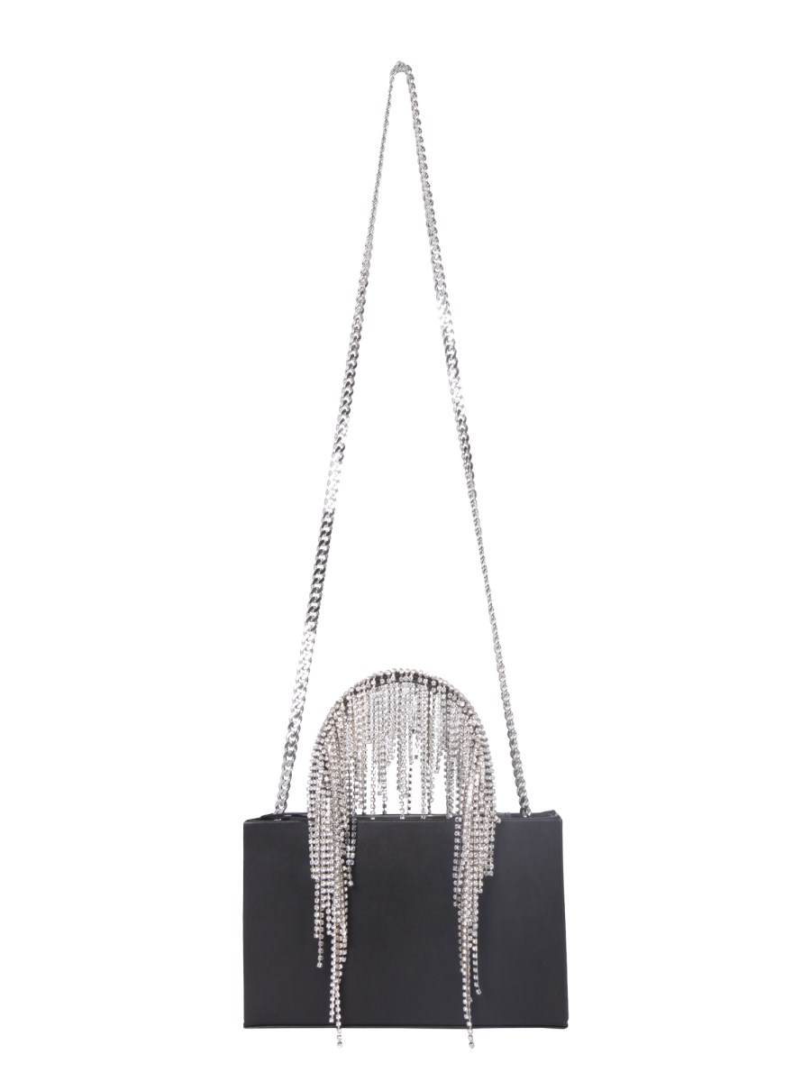 Midi Crystal Fringe Tote in Black Leather