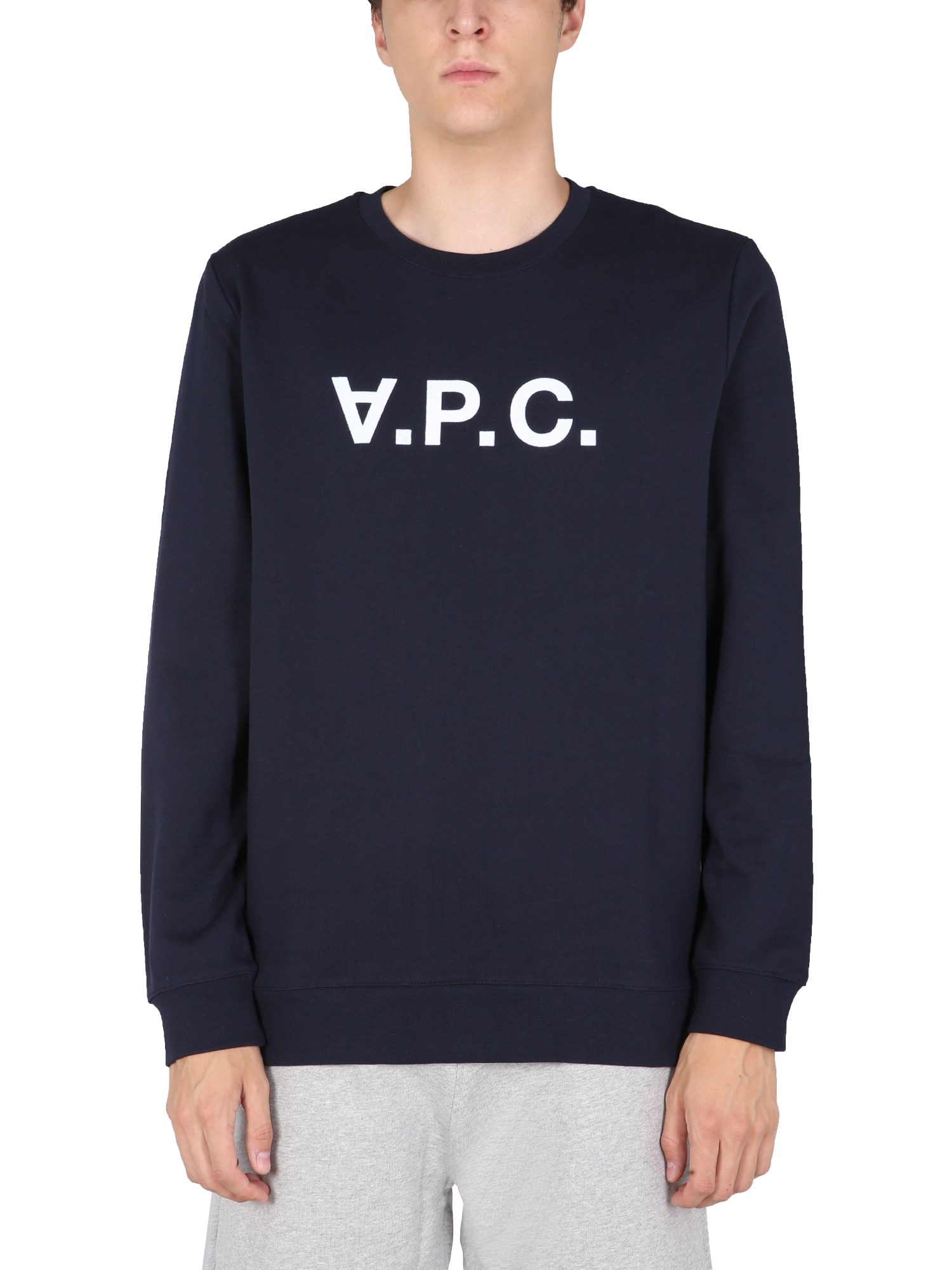a.p.c. crew neck sweatshirt with flocked logo print