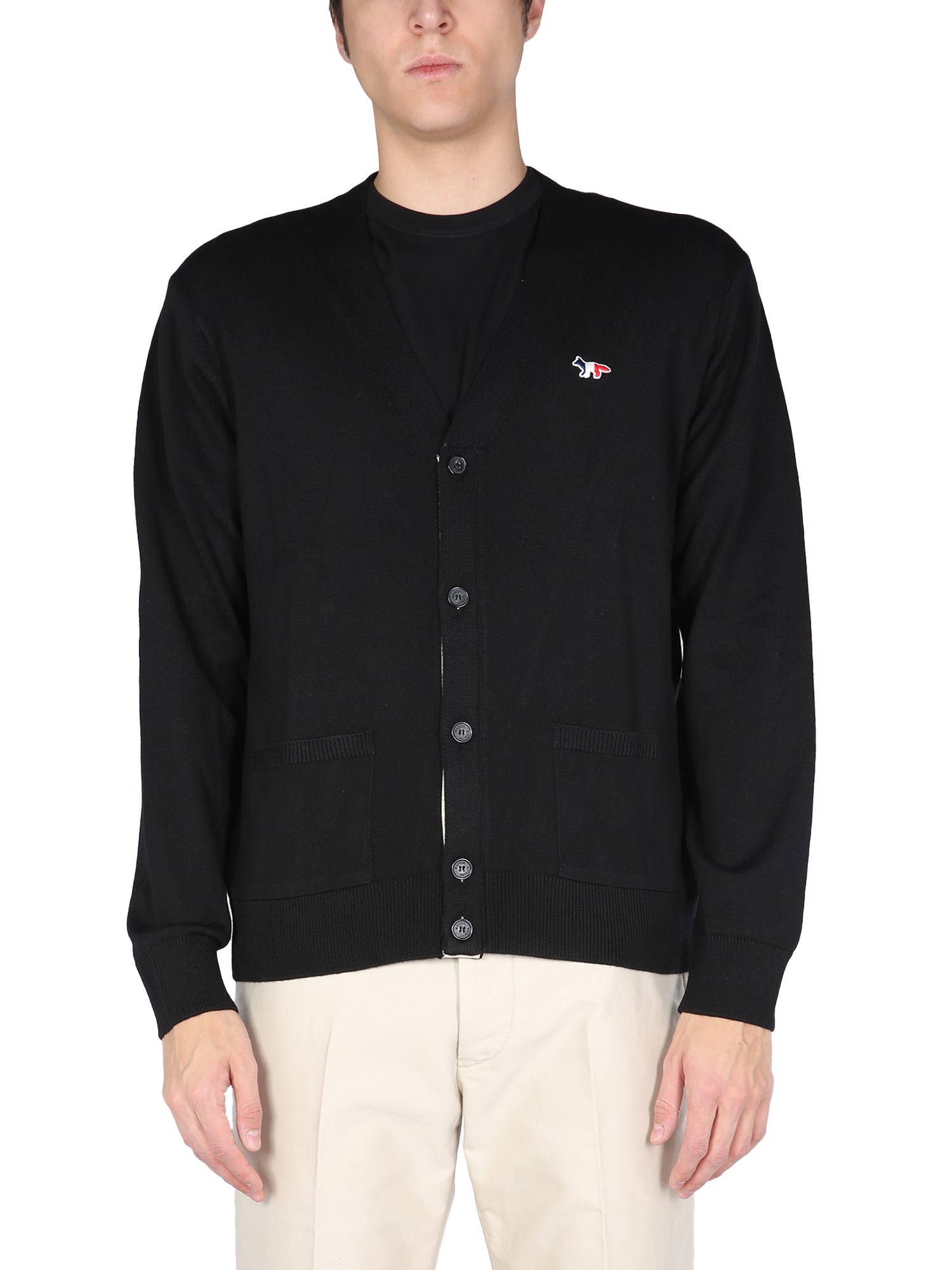 maison kitsuné cardigan with tricolor fox patch